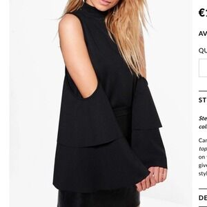 Boohoo Cold Shoulder Tiered Sleeve Top in black size 6